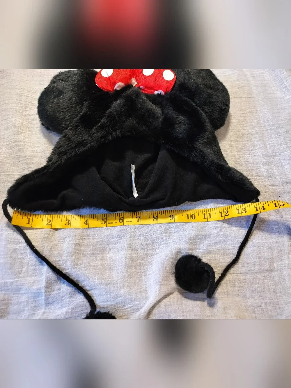 Official Disney Parks Black Faux Minnie Mouse Fur Ear Hat w Red Polka Dot Bow